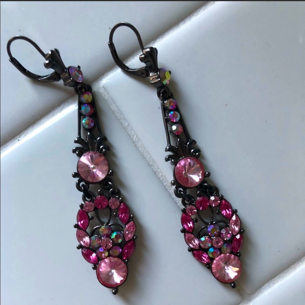 Vintage Pink Rhinestone Statement Earrings